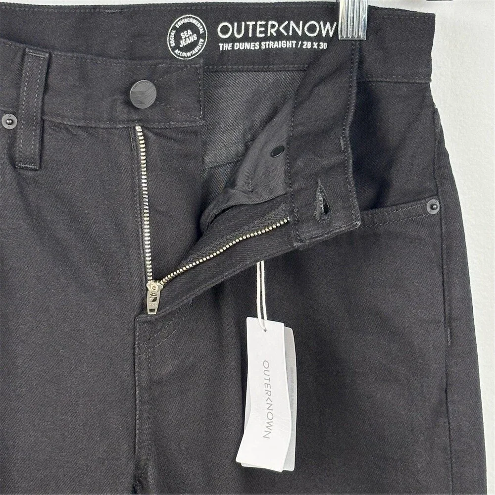 Outerknown SEA The Dunes Straight Pitch Black 5-Pocket Button Fly Jeans